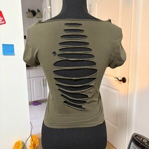 army green distressed Top